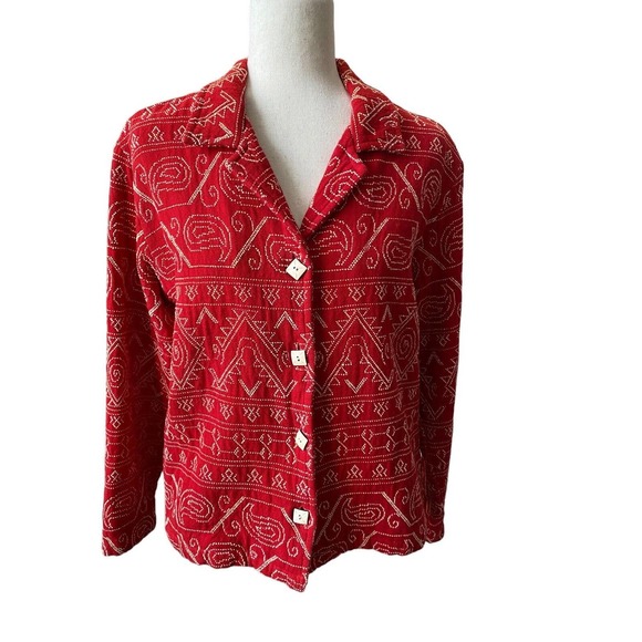 Vintage Cotton Aztec Navajo SouthWestern Tapestry Blanket Jacket‎ Red Medium - Picture 1 of 5